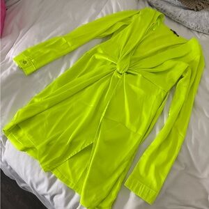 Vibrant Neon Slit Green Long Sleeve Dress
